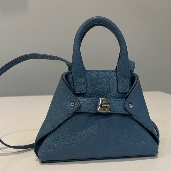 Akris Handbags - Akris Ai Mini Blue Pebbled Leather Top Handle Crossbody Bag Swiss Luxury